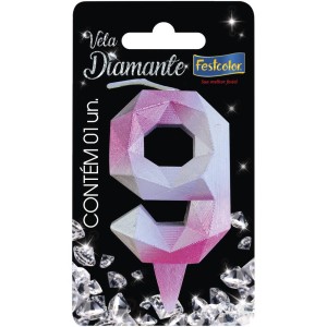 Vela Diamante Rosa Prateada Nº9 10 Unidades-108760-30504