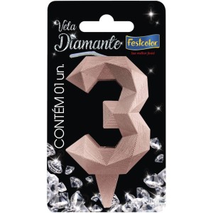 Vela Diamante Rose Gold Nº3 10 Unidades-108782-81234