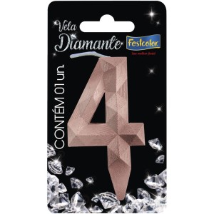 Vela Diamante Rose Gold Nº4 Com 10 Unidades