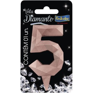 Vela Diamante Rose Gold Nº5 Com 10 Unidades