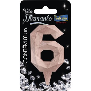 Vela Diamante Rose Gold Nº6 10 Unidades-108785-29190