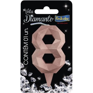 Vela Diamante Rose Gold Nº8 Com 10 Unidades