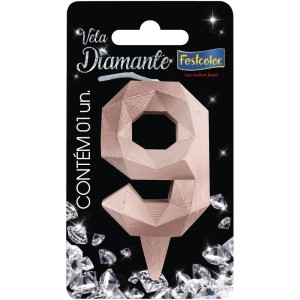 Vela Diamante Rose Gold Nº9 Com 10 Unidades