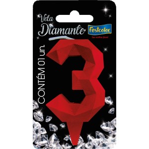 Vela Diamante Vermelha Nº3 Com 10 Unidades-109884-11780