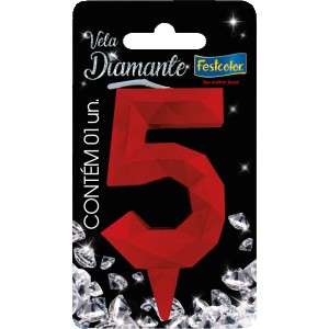 Vela Diamante Vermelha Nº5 Com 10 Unidades