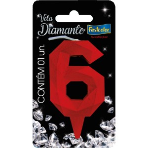 Vela Diamante Vermelha Nº6 Com 10 Unidades