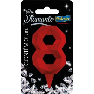 Vela Diamante Vermelha Nº8 Com 10 Unidades