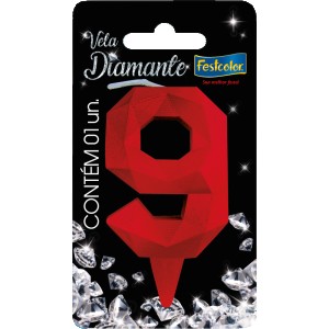 Vela Diamante Vermelha Nº9 Com 10 Unidades-109890-34650