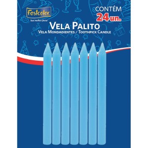 Vela Palito Azul Com 24 Unidades