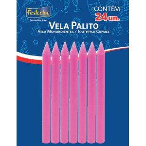 Vela Palito Rosa Com 24 Unidades-106165-23933