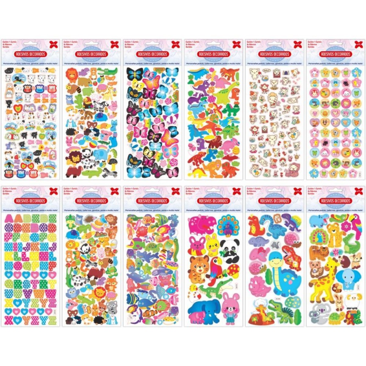 Adesivos Decorados 10x24cm. Animais Cartela Sort.-106569-15956