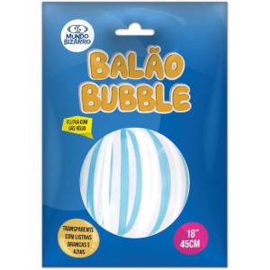 Balao Bubble Listra Branca E Azul 45cm-097152-40416