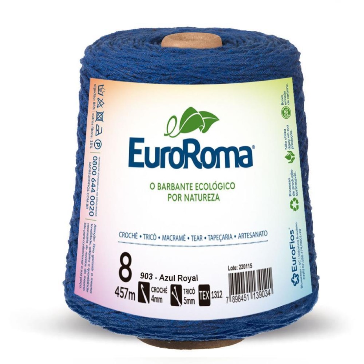 Barbante Colorido 600g 4/8 Fios 457m Azul Royal-043149-51419