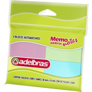 Bloco De Recado Autoadesivo Memonote Cor Suave 38x51 50fls