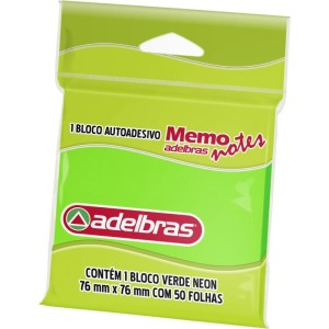 Bloco De Recado Autoadesivo Memonote Verde Neon 76x76 50fl-105783-45725