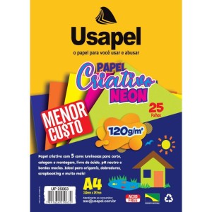 Bloco Para Educacao Artistica Usapel Neon 5cor. A4 120g 25fl-090236-45827