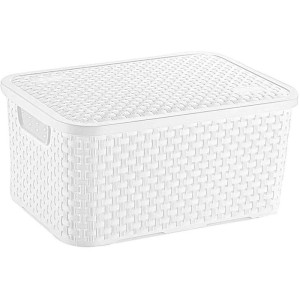 Caixa Plastica Multiuso Rattan C/tampa Branco Med 8l.-103749-50737