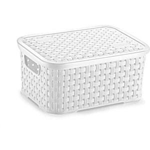 Caixa Plastica Multiuso Rattan C/tampa Branco Pp 2l.-103755-86203