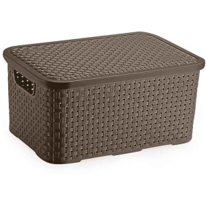 Caixa Plastica Multiuso Rattan C/tampa Marrom Med 8l.-103750-18540