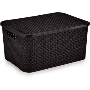 Caixa Plastica Multiuso Rattan C/tampa Preto Gd 16l.-103747-57793