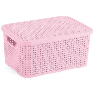 Caixa Plastica Multiuso Rattan C/tampa Rosa Bb Med 8l.-103752-56609