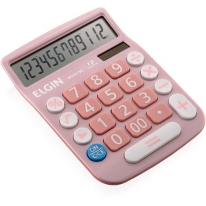 Calculadora De Mesa 12 Dig. Visor Lcd Sol/bat Rosa