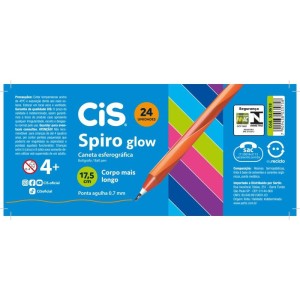 Caneta Esferografica Cis Spiro Glow 0,7mm Cores-096337-74003