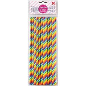 Canudo Biodegradavel Papel Listra Arco Iris 6x200mm C/12u-085908-60426