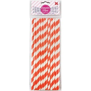 Canudo Biodegradavel Papel Listra Vermelho 6x200mm C/12un-085910-35734
