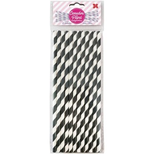 Canudo Biodegradavel Papel Listrado Preto 6x200mm Bl.c/12-085913-38365