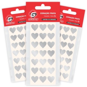 Etiqueta Lisa Com Formas Coracao Prata C/210 Etiquetas