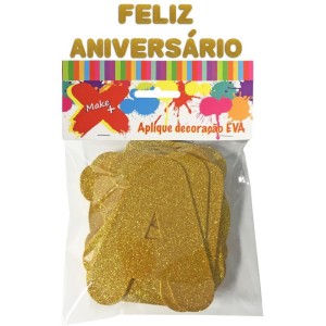 Faixa Decorativa Feliz Anivers. Gliter Ouro12cm-085933-43215