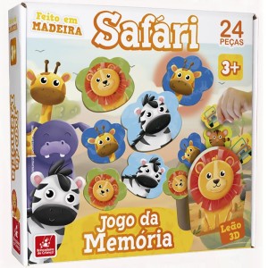 Jogo Da Memoria Em Madeira Safari Leao 3d 24pc-107358-44625