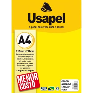 Papel A4 Color Usapel  Amarelo 180g