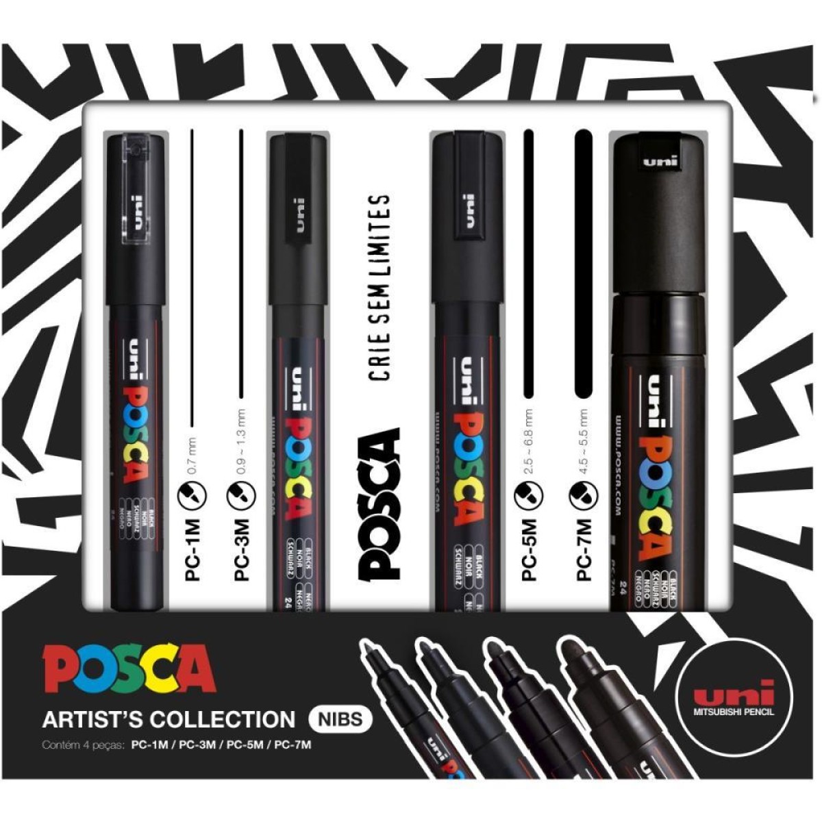 Pincel Marcador Artesanato Posca Preta Kit C/4 Pontas-096327-68292