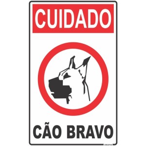 Placa De Sinalizacao Cuidado Cao Bravo 16x25cm.-082197-31421