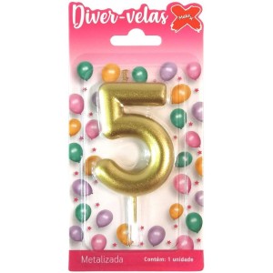 Vela Para Aniversario N.05 Metalizada Ouro 6cm-025273-51419