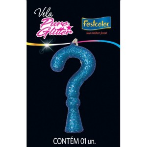 Vela Para Aniversario Interrogacao Glitter Azul-109652-23605