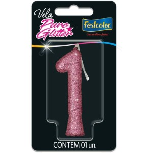 Vela Para Aniversario N.01 Glitter Rosa-109654-16908