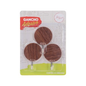 Gancho Adesivo Wood Redondo Com 3 Pçs-839555