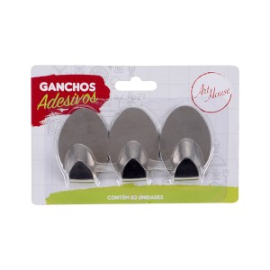 Gancho Adesivo Inox Oval Com 3 Pçs-841767