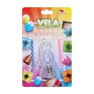 Vela Acrílica Com Luz Nº 6 + 2 Velas Bastão-842519