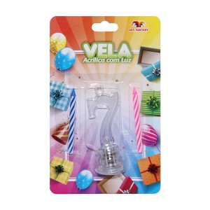 Vela Acrílica Com Luz Nº 7 + 2 Velas Bastão-842520