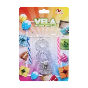 Vela Acrílica Com Luz Nº 8 + 2 Velas Bastão-842521