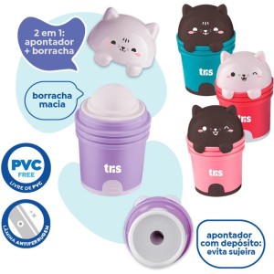 Apontador Com Deposito Decor. Tris Kitty 2em1 C/borrach.4mod-110253-48357
