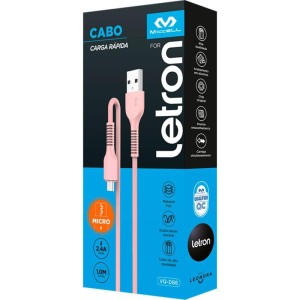 Cabo Usb Letron Micro Usb 2.4a 1mt Rosa-110054-45256