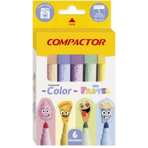 Caneta Hidrografica Compactor Color Pastel 6 Cores