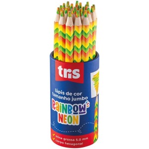 Lapis De Cor Jumbo Tris Rainbow Neon