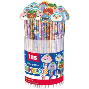 Lapis Preto Redondo Decorado Tris Animalucos C/borracha 6mo