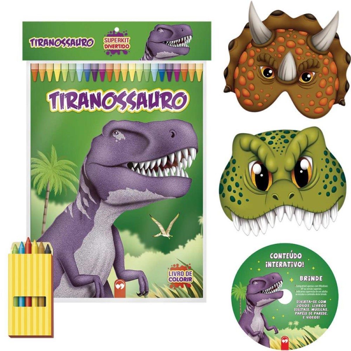 Livro Infantil Colorir Super Kit Dinossauros C/ Giz-066821-33379
